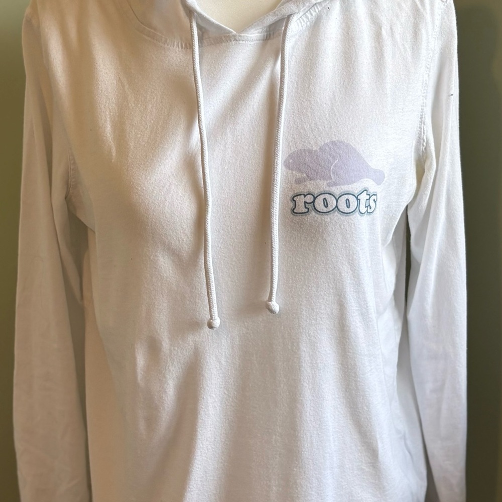 Roots White Long Sleeve Shirr Hoodie